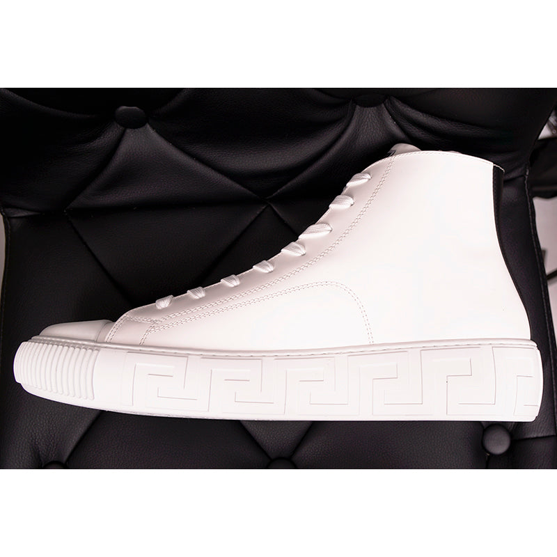 42 & 47 NEW $850 VERSACE Men White Leather SMILEY MEDUSA LOGO High-top SNEAKERS