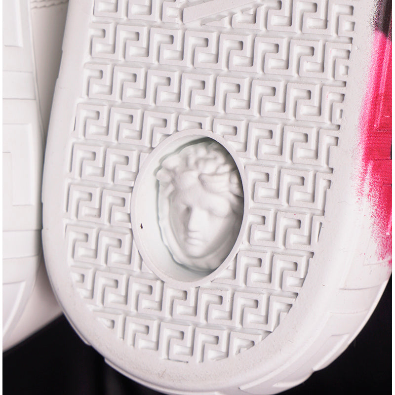 42 & 47 NEW $850 VERSACE Men White Leather SMILEY MEDUSA LOGO High-top SNEAKERS