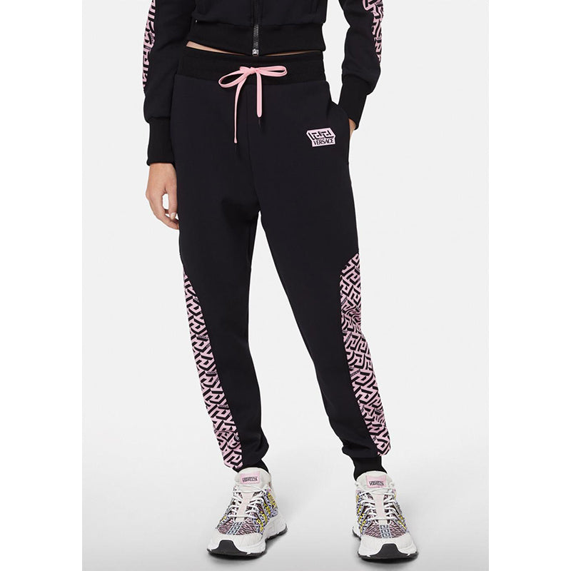 sz 3 US M NEW $625 VERSACE Black PINK LA GRECA LOGO Jersey Sporty JOGGER PANTS