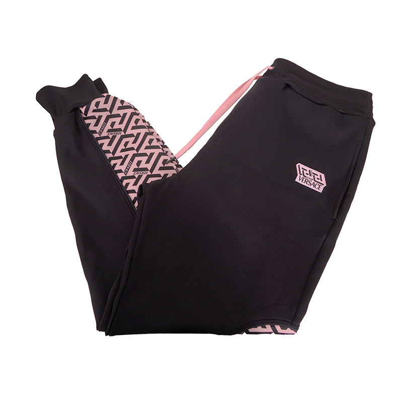 sz 3 US M NEW $625 VERSACE Black PINK LA GRECA LOGO Jersey Sporty JOGGER PANTS