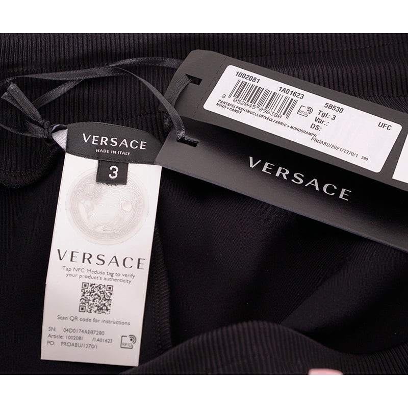 sz 3 US M NEW $625 VERSACE Black PINK LA GRECA LOGO Jersey Sporty JOGGER PANTS