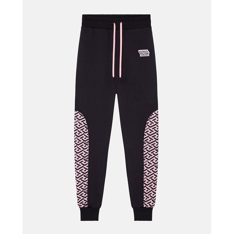 sz 3 US M NEW $625 VERSACE Black PINK LA GRECA LOGO Jersey Sporty JOGGER PANTS
