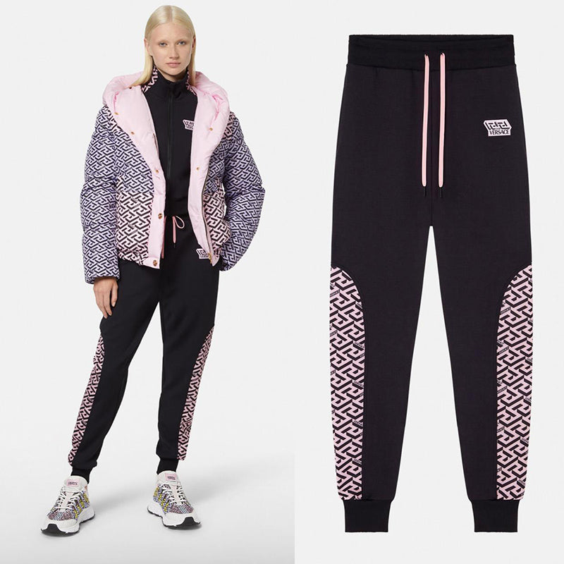 sz 3 US M NEW $625 VERSACE Black PINK LA GRECA LOGO Jersey Sporty JOGGER PANTS
