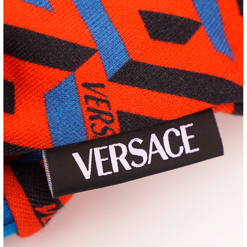 42 NEW $1175 VERSACE Woman's Orange Blue LA GRECA LOGO Cotton CROPPED SWEATSHIRT