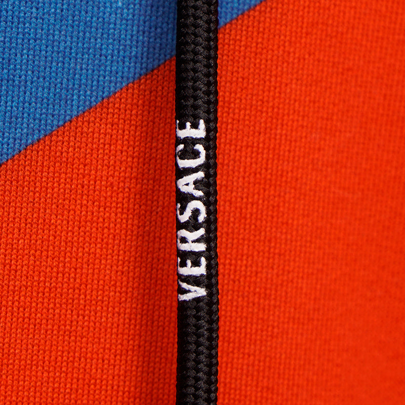 42 NEW $1175 VERSACE Woman's Orange Blue LA GRECA LOGO Cotton CROPPED SWEATSHIRT