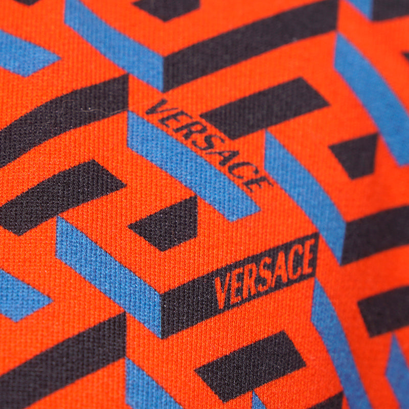 42 NEW $1175 VERSACE Woman's Orange Blue LA GRECA LOGO Cotton CROPPED SWEATSHIRT