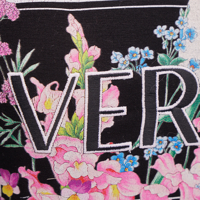 38 NEW $650 VERSACE Black LOGO IN BLOOM Jersey Stretch FITTED T-Shirt TEE TOP XS