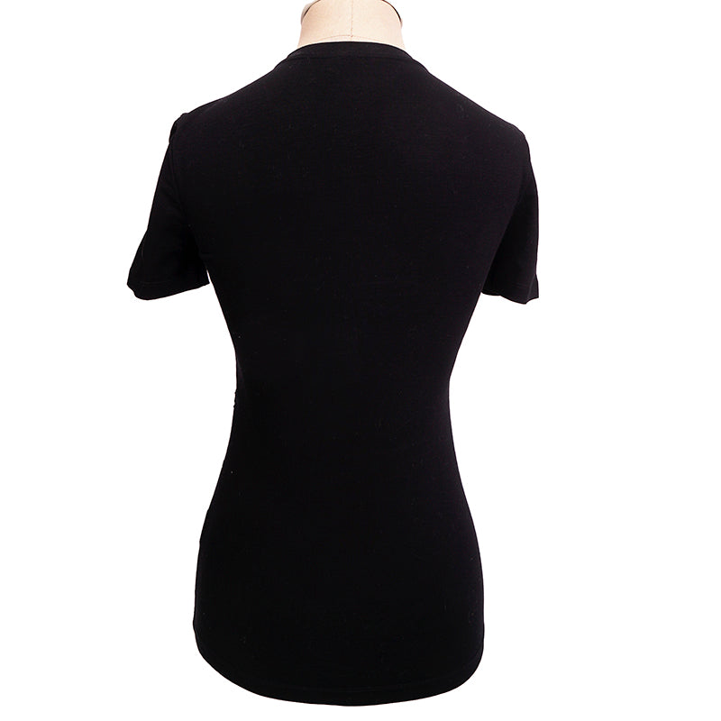 38 NEW $650 VERSACE Black LOGO IN BLOOM Jersey Stretch FITTED T-Shirt TEE TOP XS