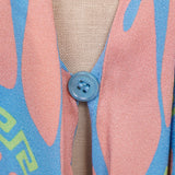 38/40/42 NEW $1125 VERSACE Blue Medusa Logo Music Long Sleeve BODYSUIT BLOUSE TOP