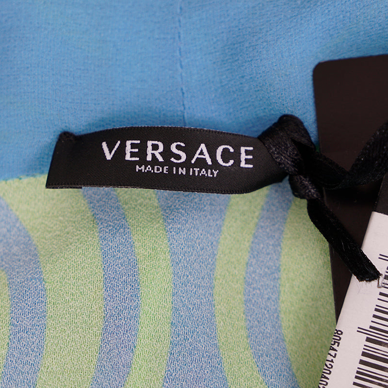 38 NEW $1125 VERSACE Blue Medusa Logo Music Long Sleeve BODYSUIT BLOUSE TOP