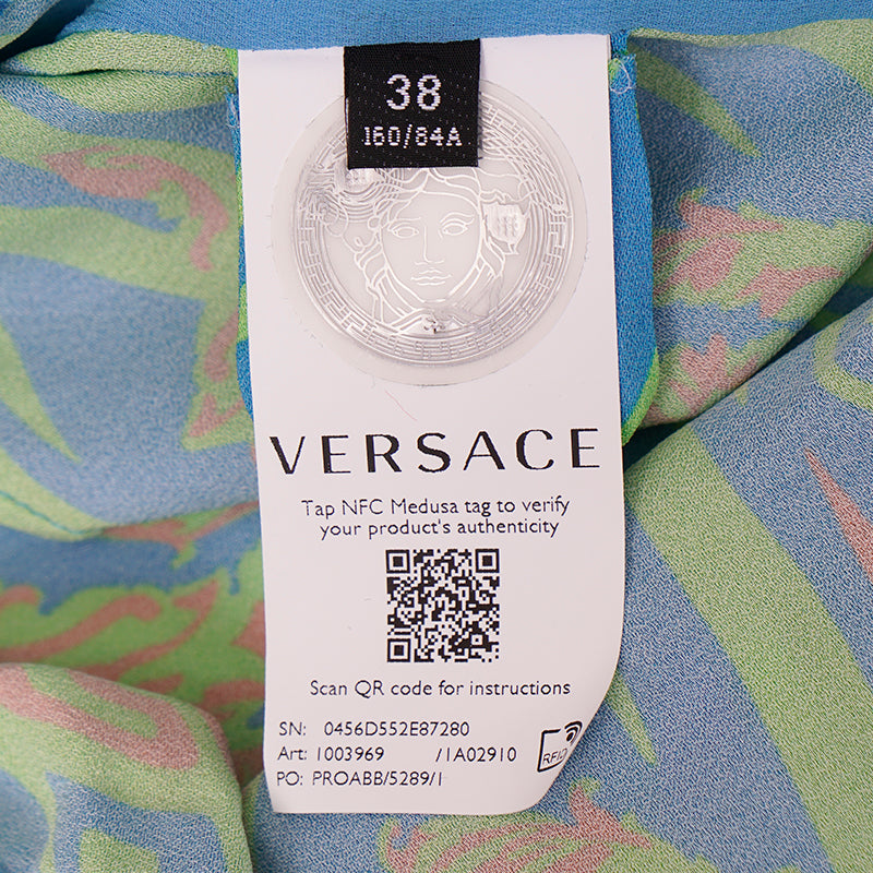 38 NEW $1125 VERSACE Blue Medusa Logo Music Long Sleeve BODYSUIT BLOUSE TOP