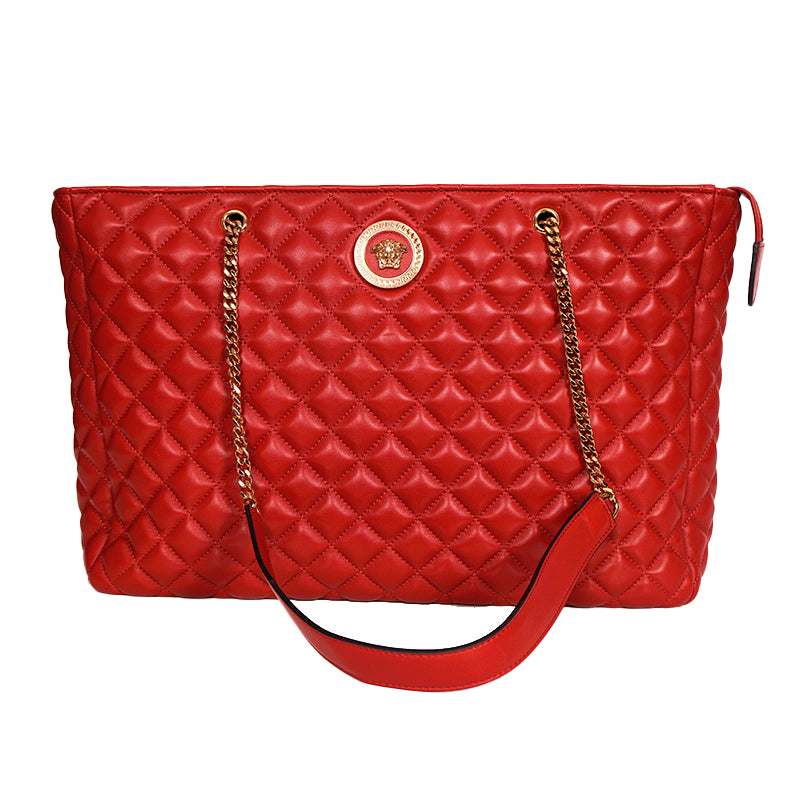 NEW $1800 VERSACE TRIBUTE Red Quilted Lambskin Leather GOLD MEDUSA HEAD Tote BAG