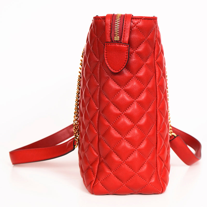 NEW $1800 VERSACE TRIBUTE Red Quilted Lambskin Leather GOLD MEDUSA HEAD Tote BAG