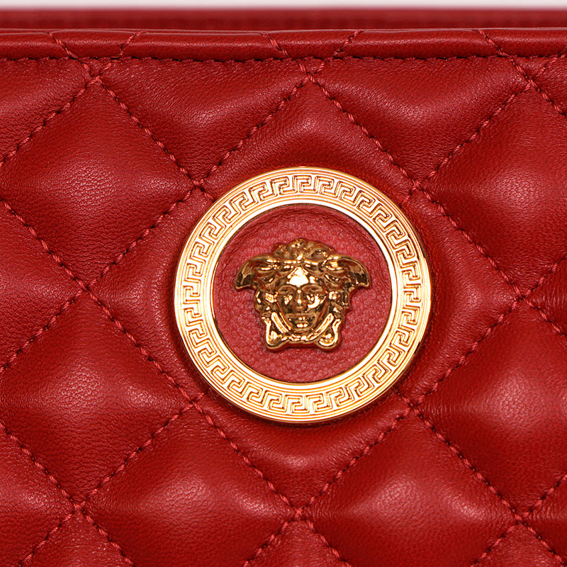 NEW $1800 VERSACE TRIBUTE Red Quilted Lambskin Leather GOLD MEDUSA HEAD Tote BAG