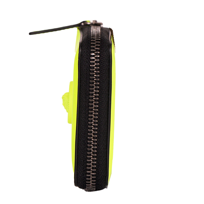 NEW $625 VERSACE Fluorescent NEON Yellow Rubber MEDUSA BIGGIE Bifold ZIP WALLET