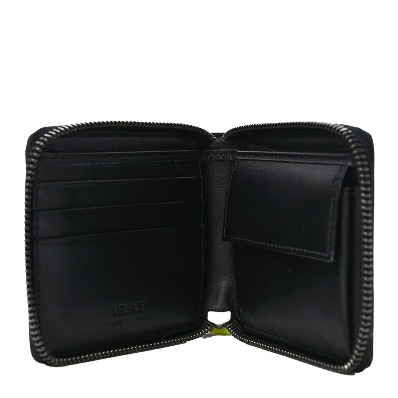 NEW $625 VERSACE Fluorescent NEON Yellow Rubber MEDUSA BIGGIE Bifold ZIP WALLET