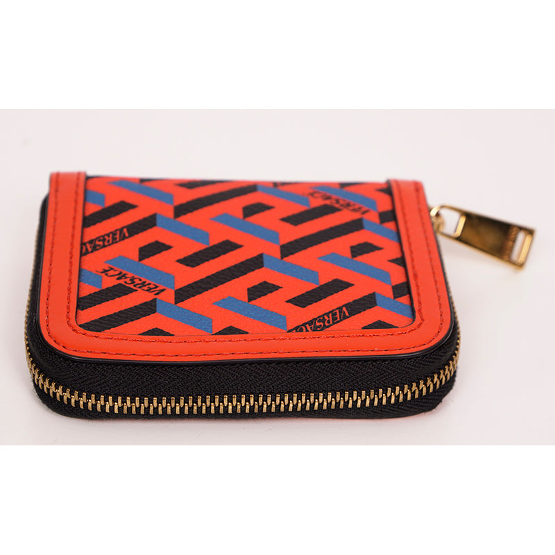 NEW $450 VERSACE RUNWAY Red Coated Canvas LA GRECA MODULAR Compact ZIP WALLET