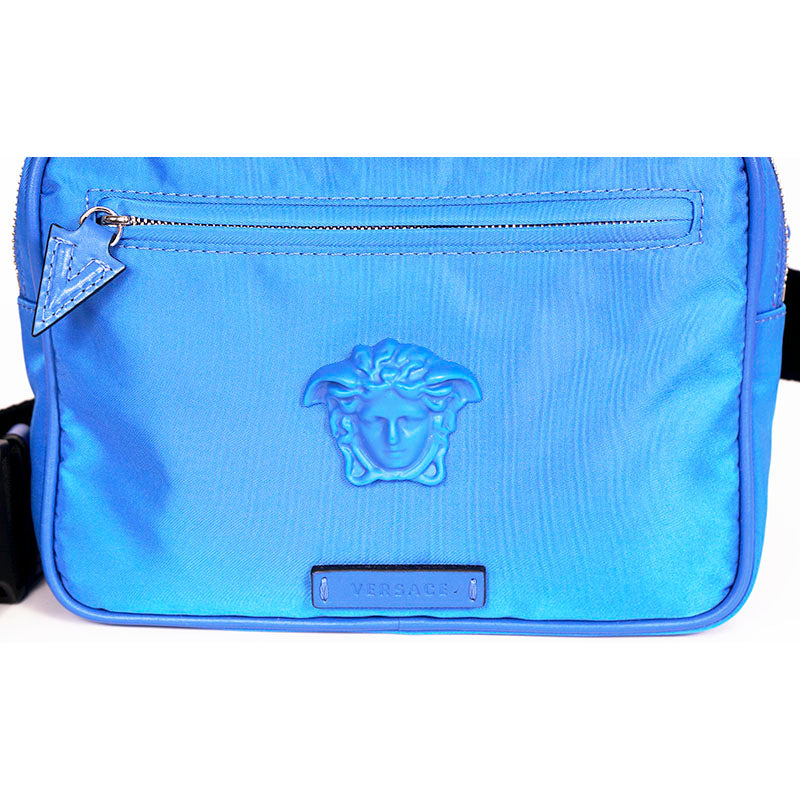 NEW $925 VERSACE Men's RUNWAY Blue Nylon LA MEDUSA LOGO Sling SMALL BELT BAG