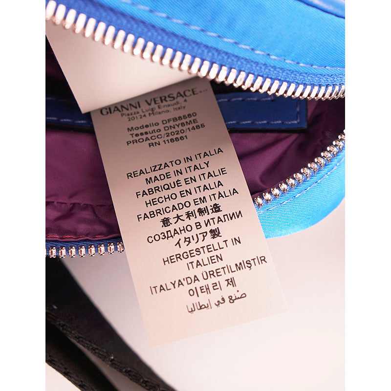 NEW $925 VERSACE Men's RUNWAY Blue Nylon LA MEDUSA LOGO Sling SMALL BELT BAG