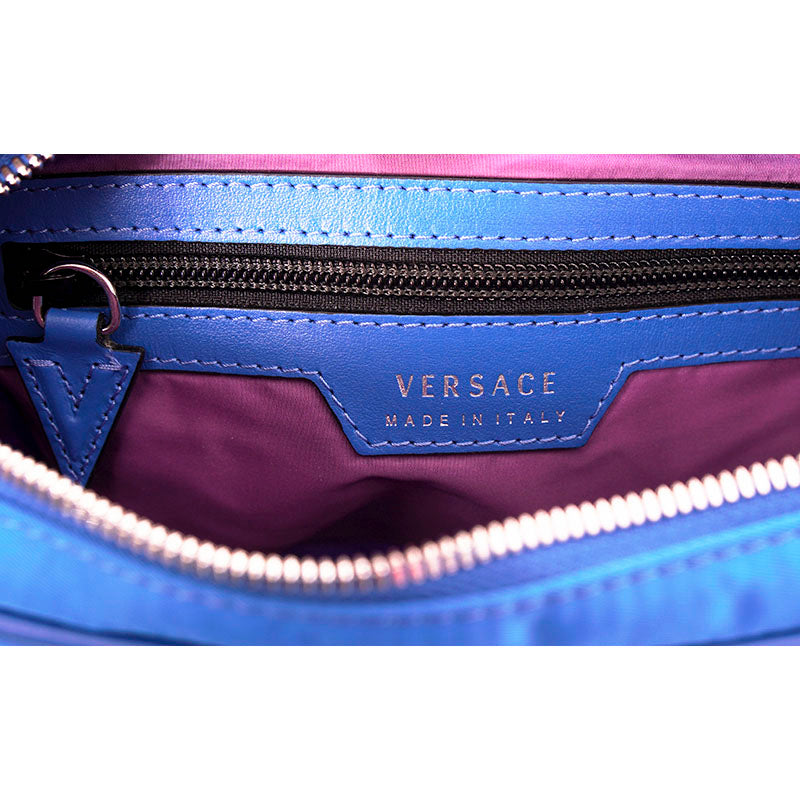 NEW $925 VERSACE Men's RUNWAY Blue Nylon LA MEDUSA LOGO Sling SMALL BELT BAG
