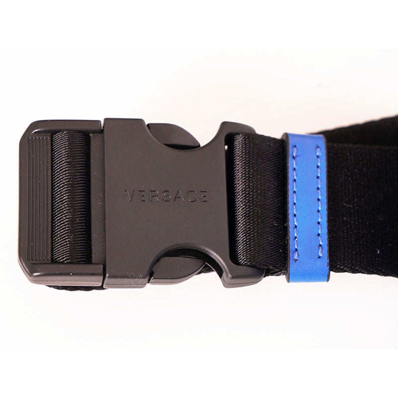 NEW $925 VERSACE Men's RUNWAY Blue Nylon LA MEDUSA LOGO Sling SMALL BELT BAG