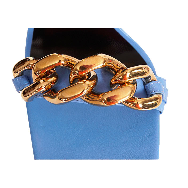 36.5, 37 & 39 NEW $1,450 VERSACE Blue Leather MEDUSA CHARM High Heel Chunky CHAIN SANDALS