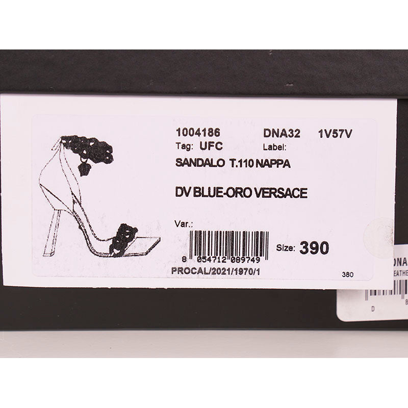 36.5, 37 & 39 NEW $1,450 VERSACE Blue Leather MEDUSA CHARM High Heel Chunky CHAIN SANDALS