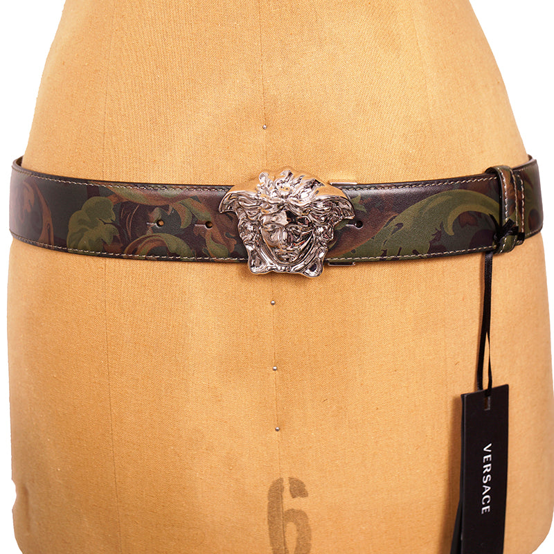 36 & 44 NEW $525 VERSACE Men Green BAROCCOFLAGE Reversible MEDUSA LOGO BELT NWT