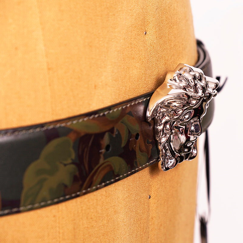 36 & 44 NEW $525 VERSACE Men Green BAROCCOFLAGE Reversible MEDUSA LOGO BELT NWT
