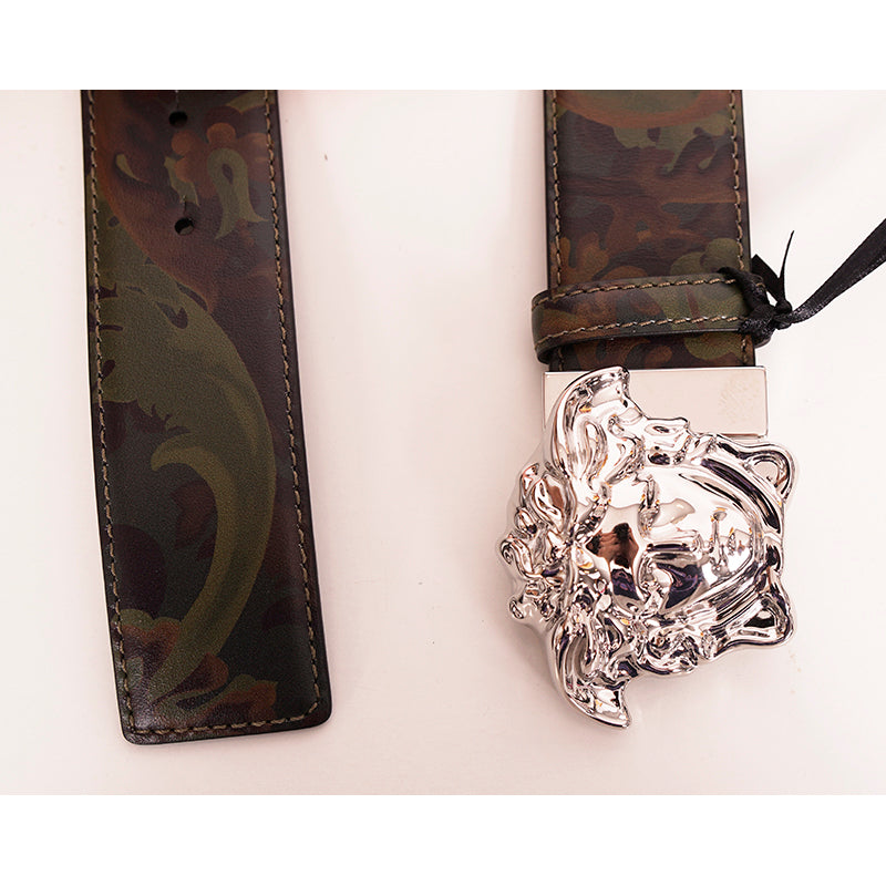 36 & 44 NEW $525 VERSACE Men Green BAROCCOFLAGE Reversible MEDUSA LOGO BELT NWT
