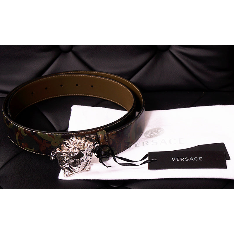 36 & 44 NEW $525 VERSACE Men Green BAROCCOFLAGE Reversible MEDUSA LOGO BELT NWT