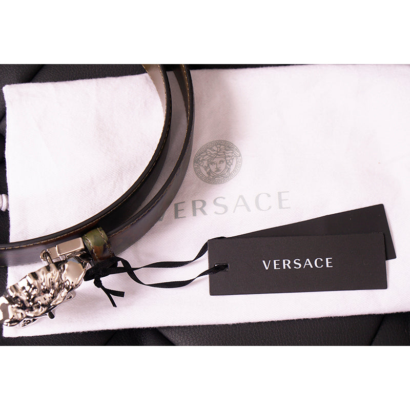 36 & 44 NEW $525 VERSACE Men Green BAROCCOFLAGE Reversible MEDUSA LOGO BELT NWT