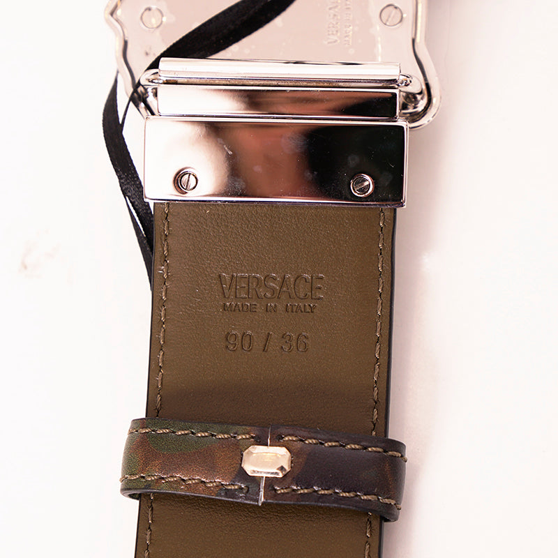 36 & 44 NEW $525 VERSACE Men Green BAROCCOFLAGE Reversible MEDUSA LOGO BELT NWT