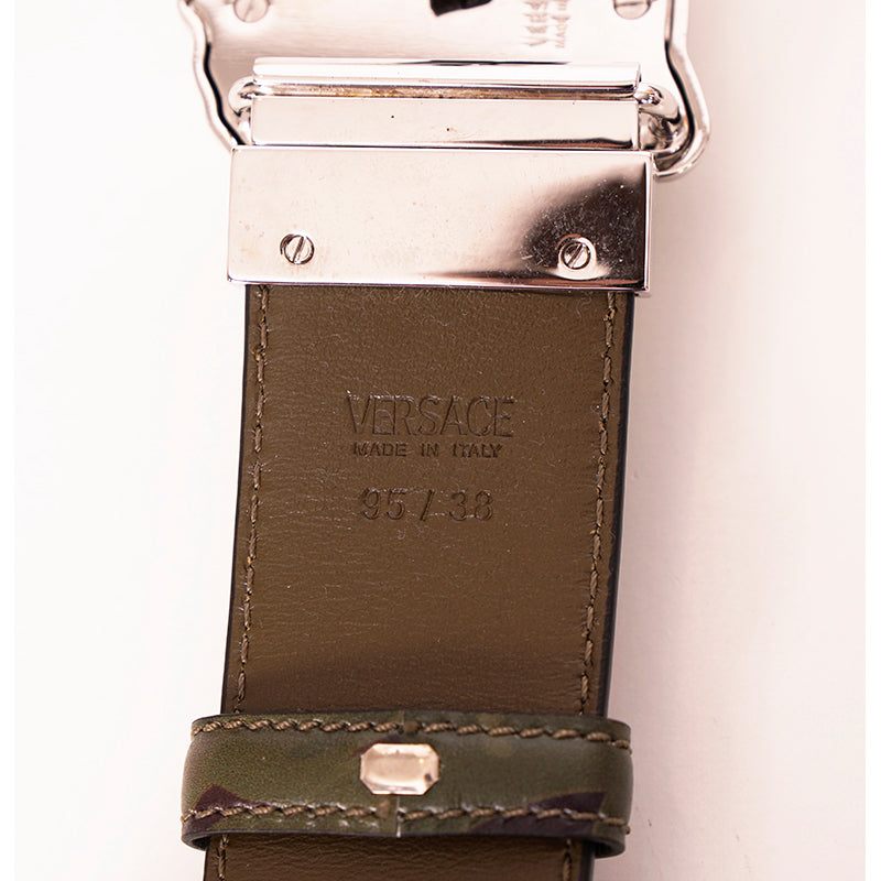 36 & 44 NEW $525 VERSACE Men Green BAROCCOFLAGE Reversible MEDUSA LOGO BELT NWT