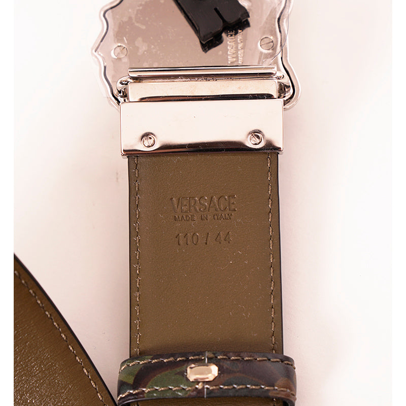 36 & 44 NEW $525 VERSACE Men Green BAROCCOFLAGE Reversible MEDUSA LOGO BELT NWT