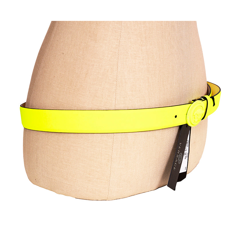 sz 95/38, 100/40 & 105/42 NEW $525 VERSACE Neon Yellow BIGGIE MEDUSA LOGO BUCKLE Leather BELT