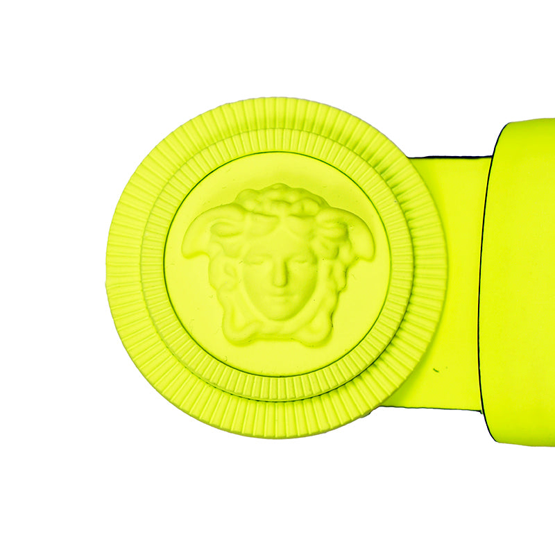 sz 95/38, 100/40 & 105/42 NEW $525 VERSACE Neon Yellow BIGGIE MEDUSA LOGO BUCKLE Leather BELT