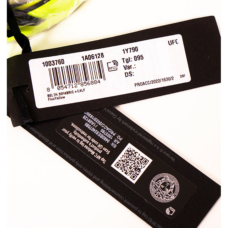 sz 95/38, 100/40 & 105/42 NEW $525 VERSACE Neon Yellow BIGGIE MEDUSA LOGO BUCKLE Leather BELT