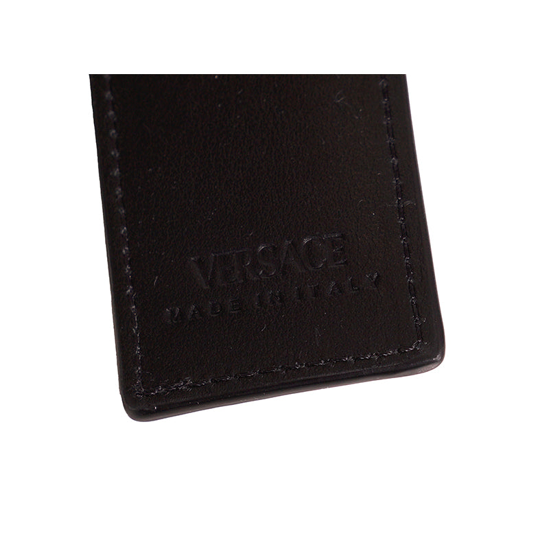 NEW $425 VERSACE Black Leather w/ Blue Rubber LA GRECA MEDUSA Key Ring Keychain