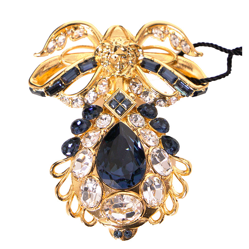 NEW $1,100 VERSACE Blue White Crystal Embellished MEDUSA LOGO BOW Large BROOCH