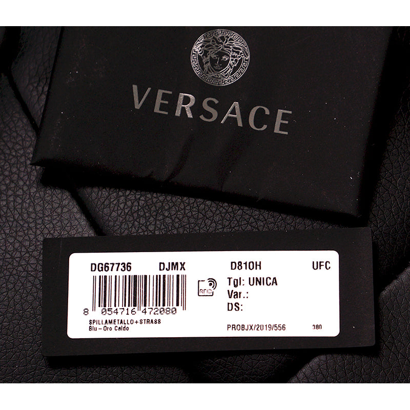 NEW $1,100 VERSACE Blue White Crystal Embellished MEDUSA LOGO BOW Large BROOCH