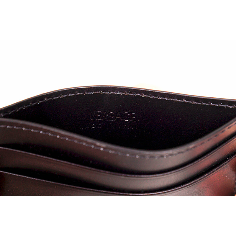 NEW $350 VERSACE Black Leather White LARGE MEDUSA LOGO Small CARD CASE Wallet