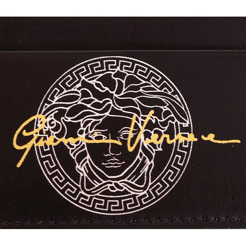 NEW $350 VERSACE Black Leather White LARGE MEDUSA LOGO Small CARD CASE Wallet