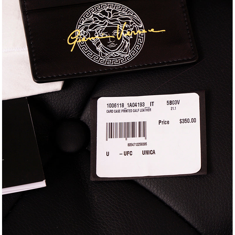 NEW $350 VERSACE Black Leather White LARGE MEDUSA LOGO Small CARD CASE Wallet