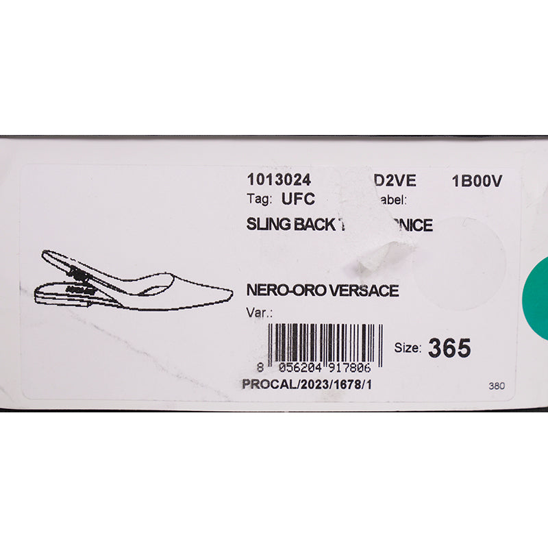 36.5,37,37.5 NEW $795 VERSACE Black Patent Leather GOLD MEDUSA LOGO Slingback FLATS NIB