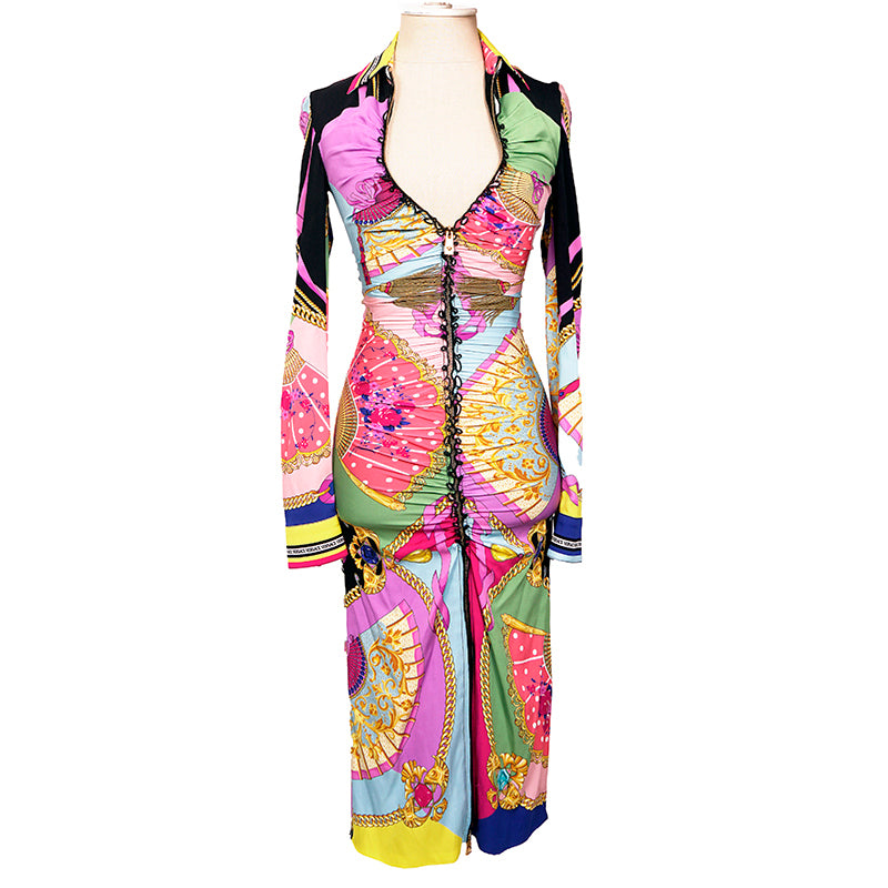 38 NEW $3,095 VERSACE Ventagli FAN LOGO PRINT Zip Front SILK JERSEY Sh COUTURE FOR ALL 38 NEW $3,095 VERSACE Ventagli FAN LOGO PRINT Zip Front SILK JERSEY Sh COUTURE FOR ALL