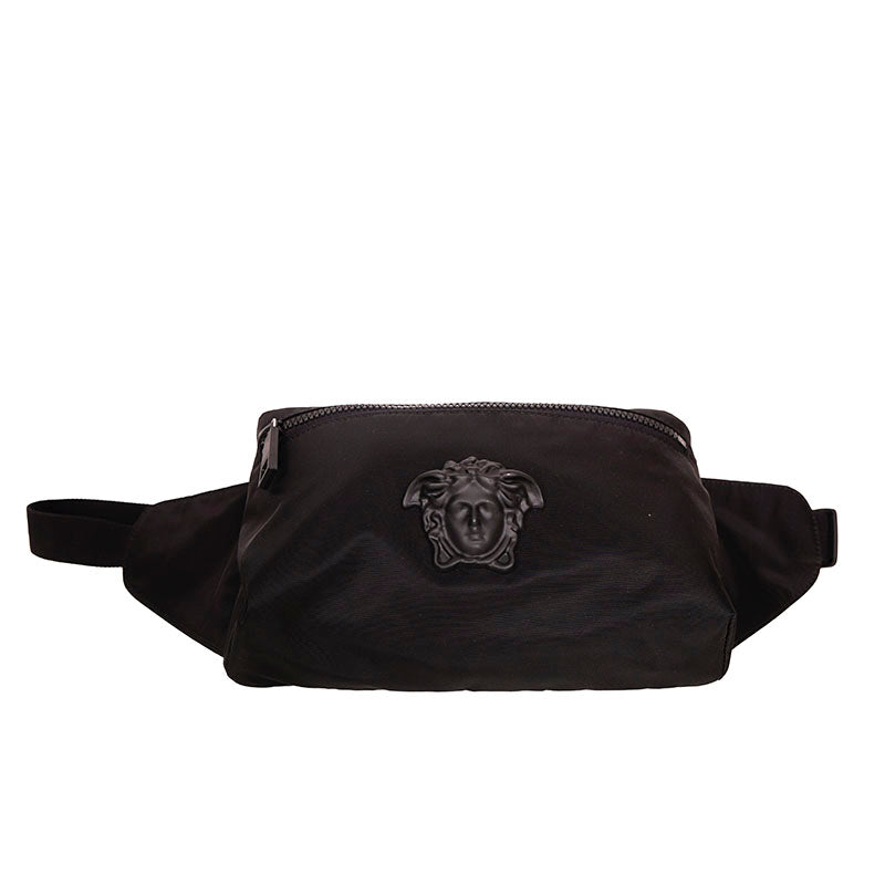 NEW $900 VERSACE Men's Black Nylon LA MEDUSA LOGO Sling Belt TRAVEL Waist BAG