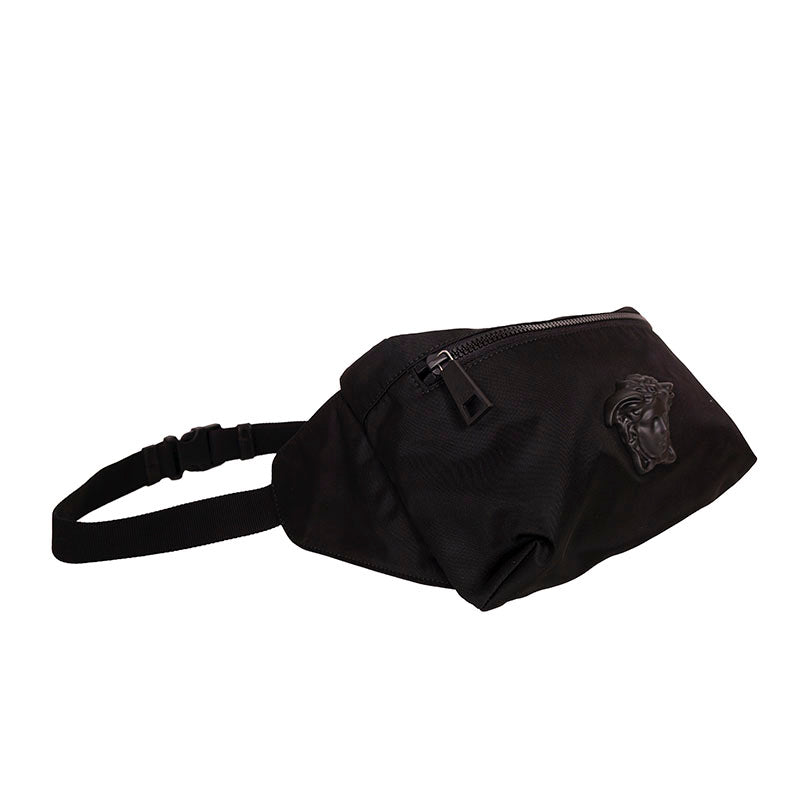 NEW $900 VERSACE Men's Black Nylon LA MEDUSA LOGO Sling Belt TRAVEL Waist BAG