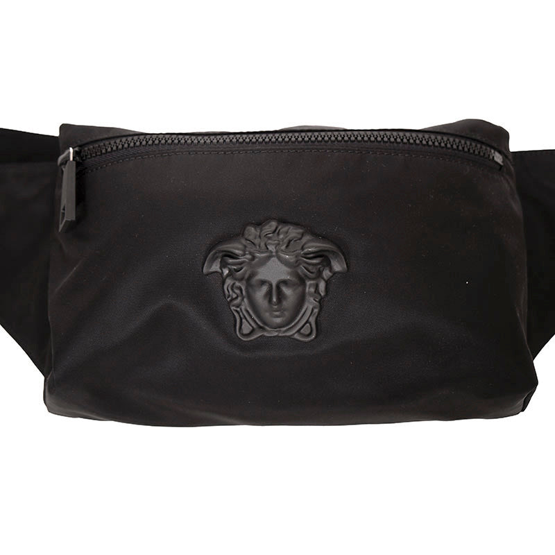 NEW $900 VERSACE Men's Black Nylon LA MEDUSA LOGO Sling Belt TRAVEL Waist BAG
