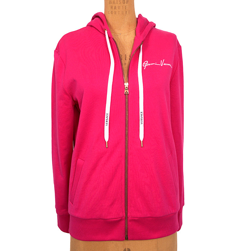 XS NEW $950 VERSACE Woman Hot Pink MEDUSA LOGO Oversize SWEATSHIRT HOODIE JACKET